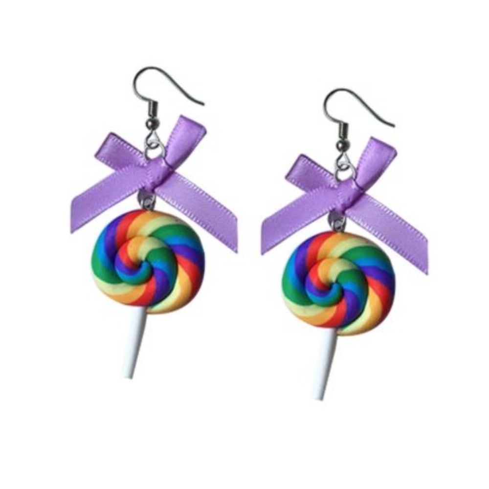 New! Rainbow Lollipop Kawaii Earrings - Picture 2 of 3
